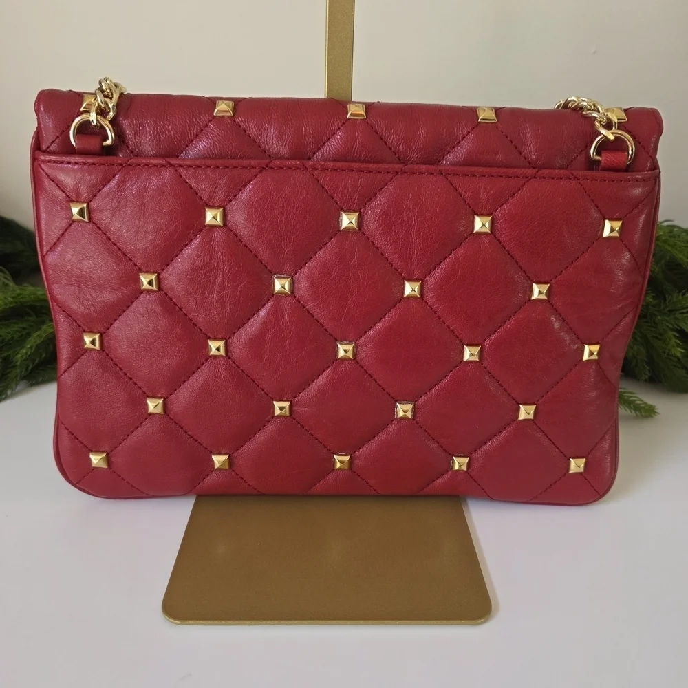 Michael Kors Sloan Quilted Leather Shoulder Bag- Red- Gold Chain Strap- Like New